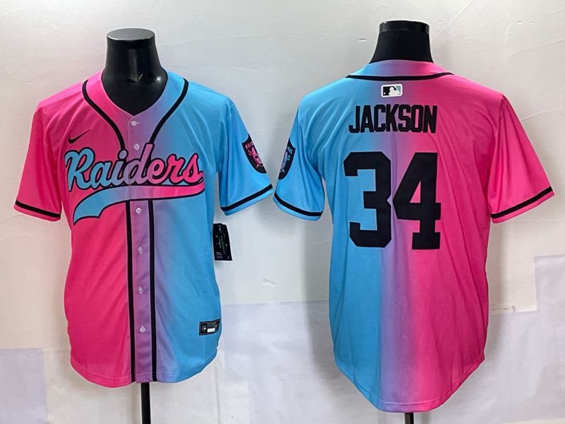 Men 2025 Oakland Raiders 34 Jackson Blue pink Nike Limited NFL Jersey 001